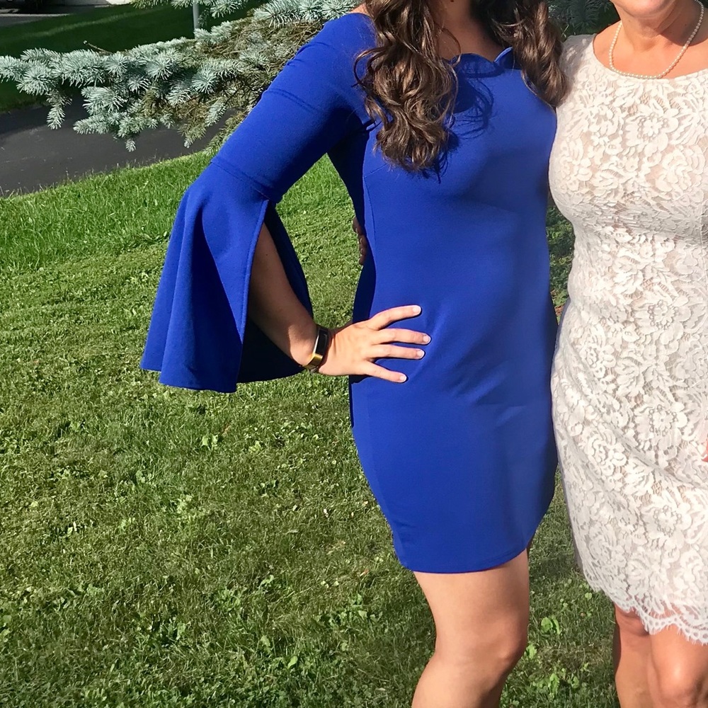 Strapless Blue Dress with Sleeves